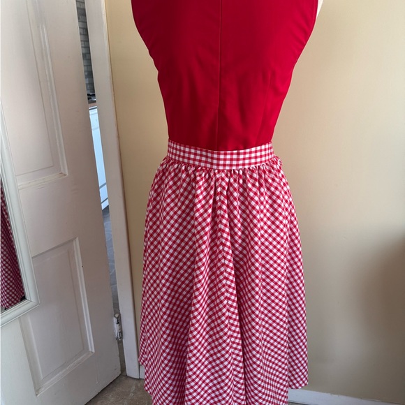 Custom Red Dress w Removable Gingham Over Skirt - Picture 4 of 9